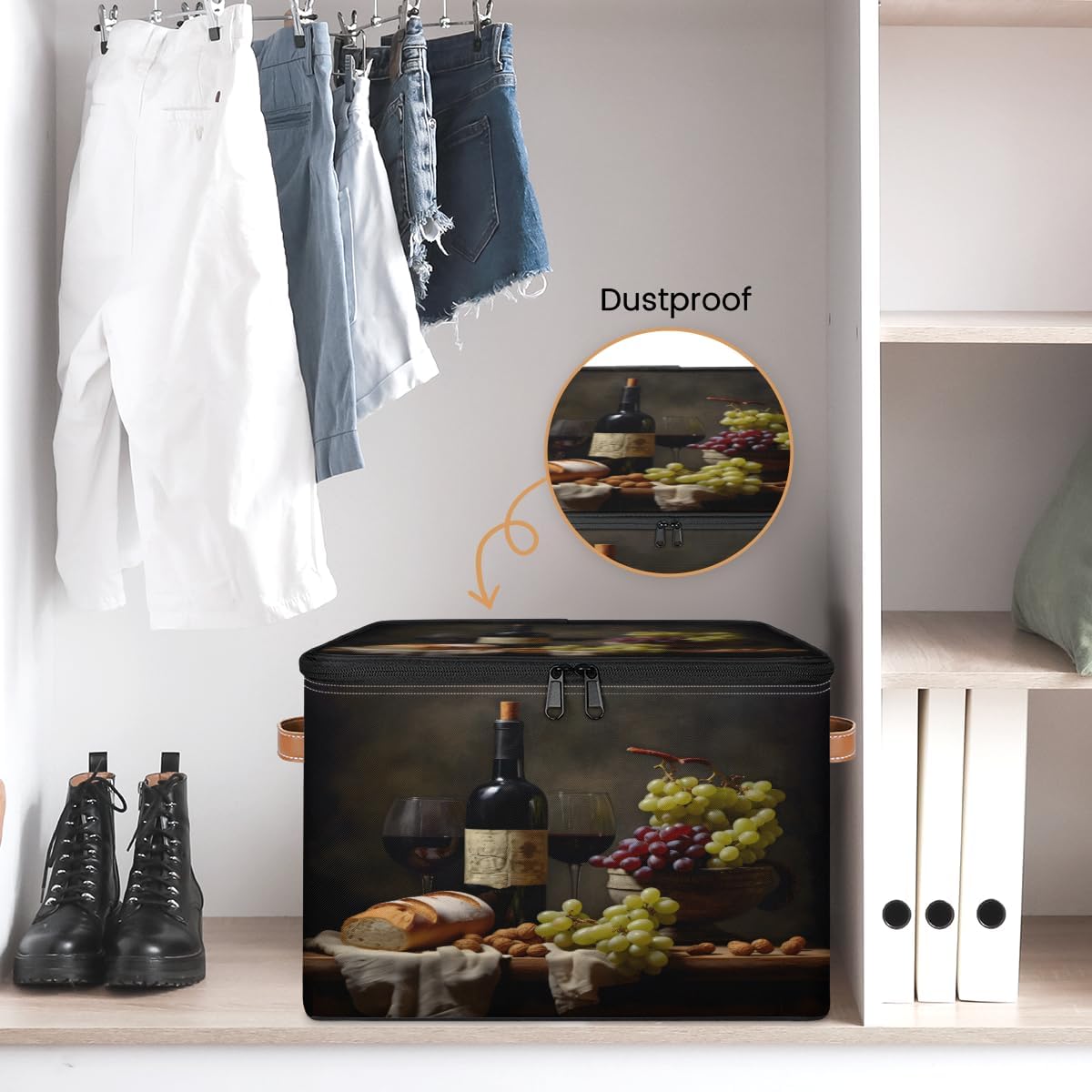 Storage Bin Set of 2 Grape Red Wine Storage Basket with Zipper Lid & Handle Foldable Closet Shelf 2 Pack Cloth Organizer Basket Cube Bins Clothes Organizer for Bedroom, Nursery