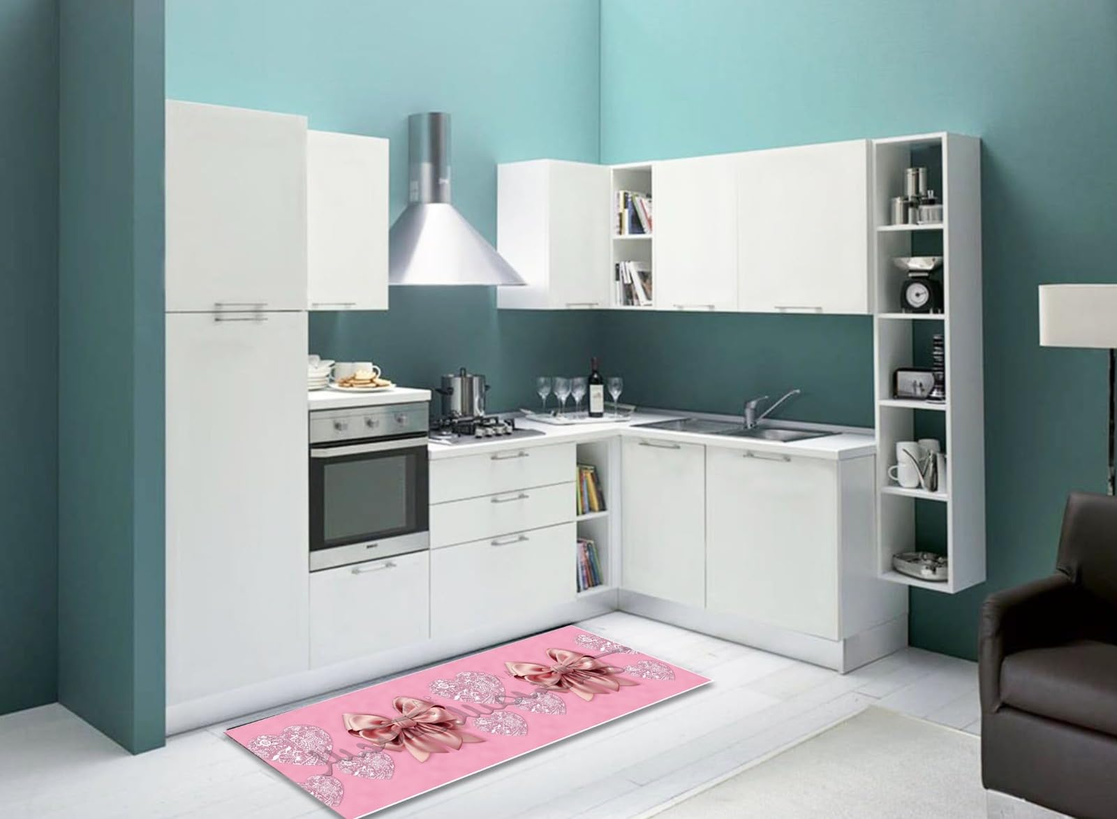 Tappeto Cucina Antiscivolo Lavabile - Passatoia Con Disegno Fiocchi E Cuori 50x100 Cm Beige - Foto 8