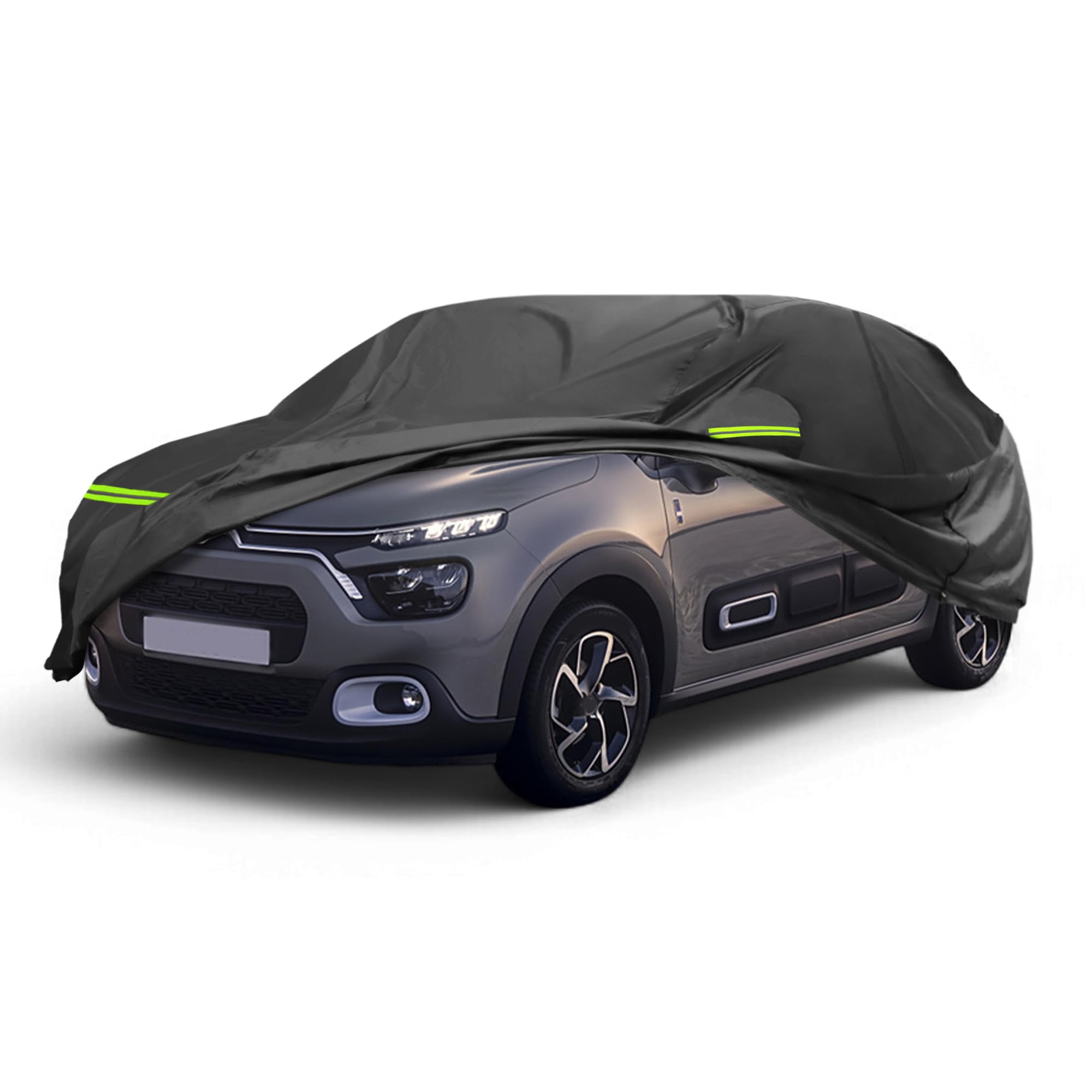 A ABSOPRO Funda de Coche para Citroen C3 II/III 2017-2023 210D-PU Exterior Cubierta Completa Todo Clima Impermeable a Prueba de Viento Protección Solar con Cremallera Negro