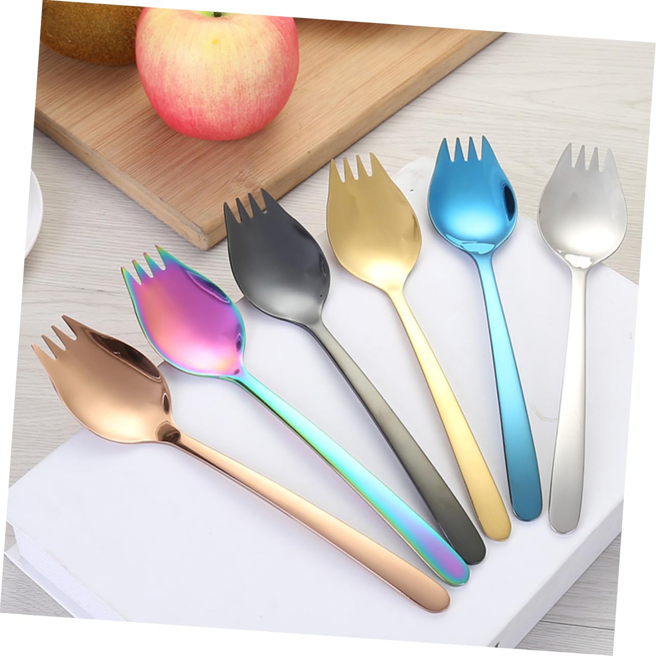 Cabilock Stainless Steel Spoons Forks Salad Spork Fork Rose Gold Silverware Heavy Duty Set
