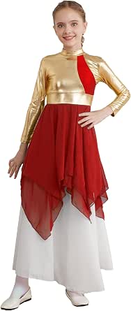 ELLYDOOR Girl's Long Sleeve V Neck Praise Dance Dress...