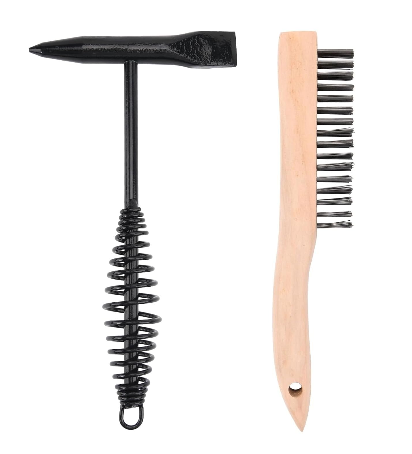 Welding Chipping Hammer with Coil Spring Handle, Cone and Vertical Chisel Welding Chipping Hammer (Hammer and Brush)