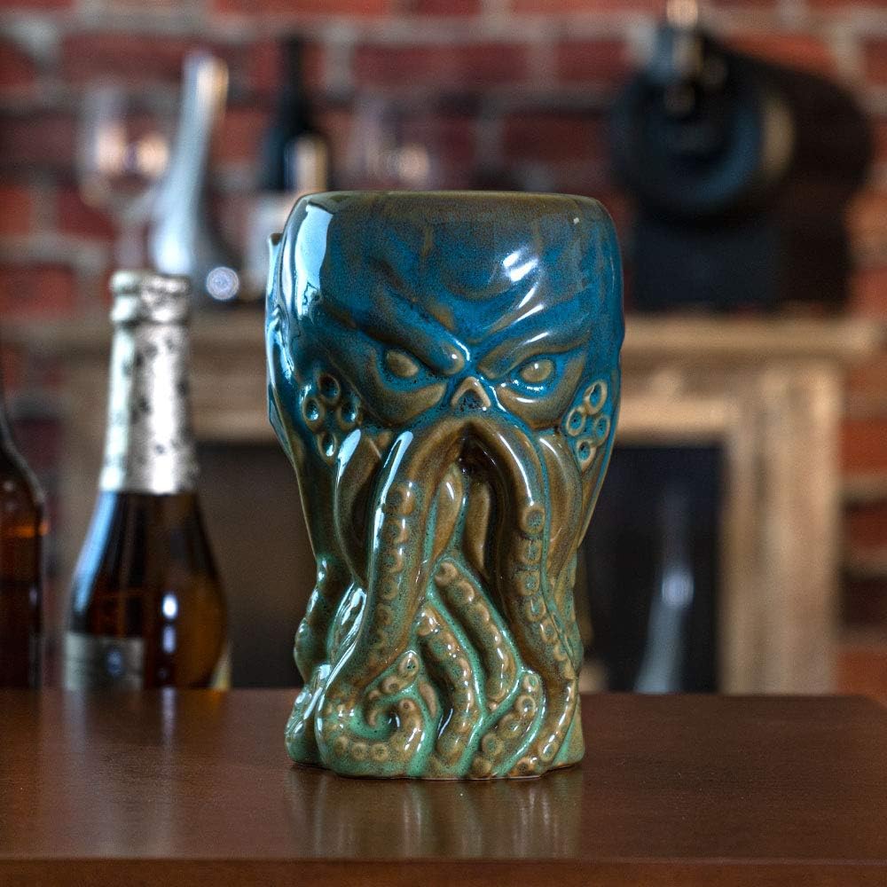 SUMMIT COLLECTION Cthulhu Creature Beer Ceramic Pint Glass 16 fl oz Novelty Drinkware (Blue Green)