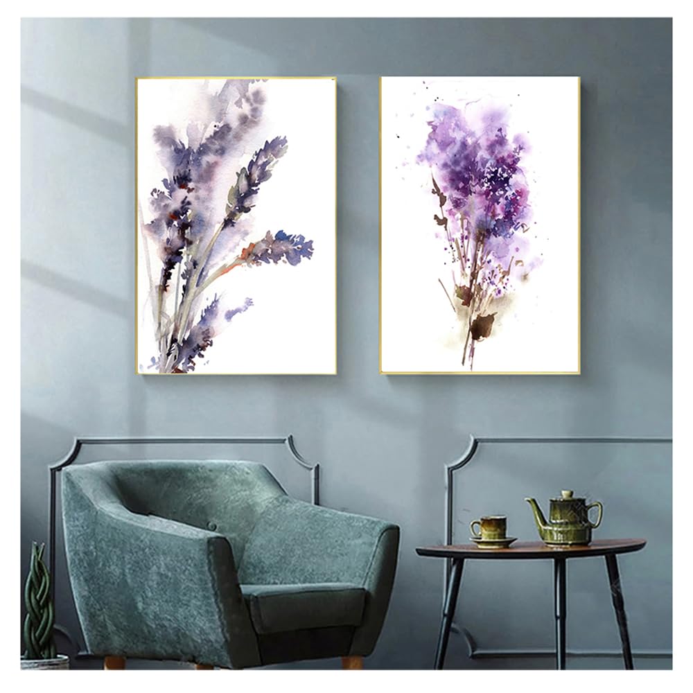 WUHBCZ Pictures,Lilac Prints Flowers Painting Wall Art Canvas Painting Abstract Botanical Purple Lavender Bedroom Kitchen Office Room Home Decor-50 * 60cm*2PCS (No Frame)
