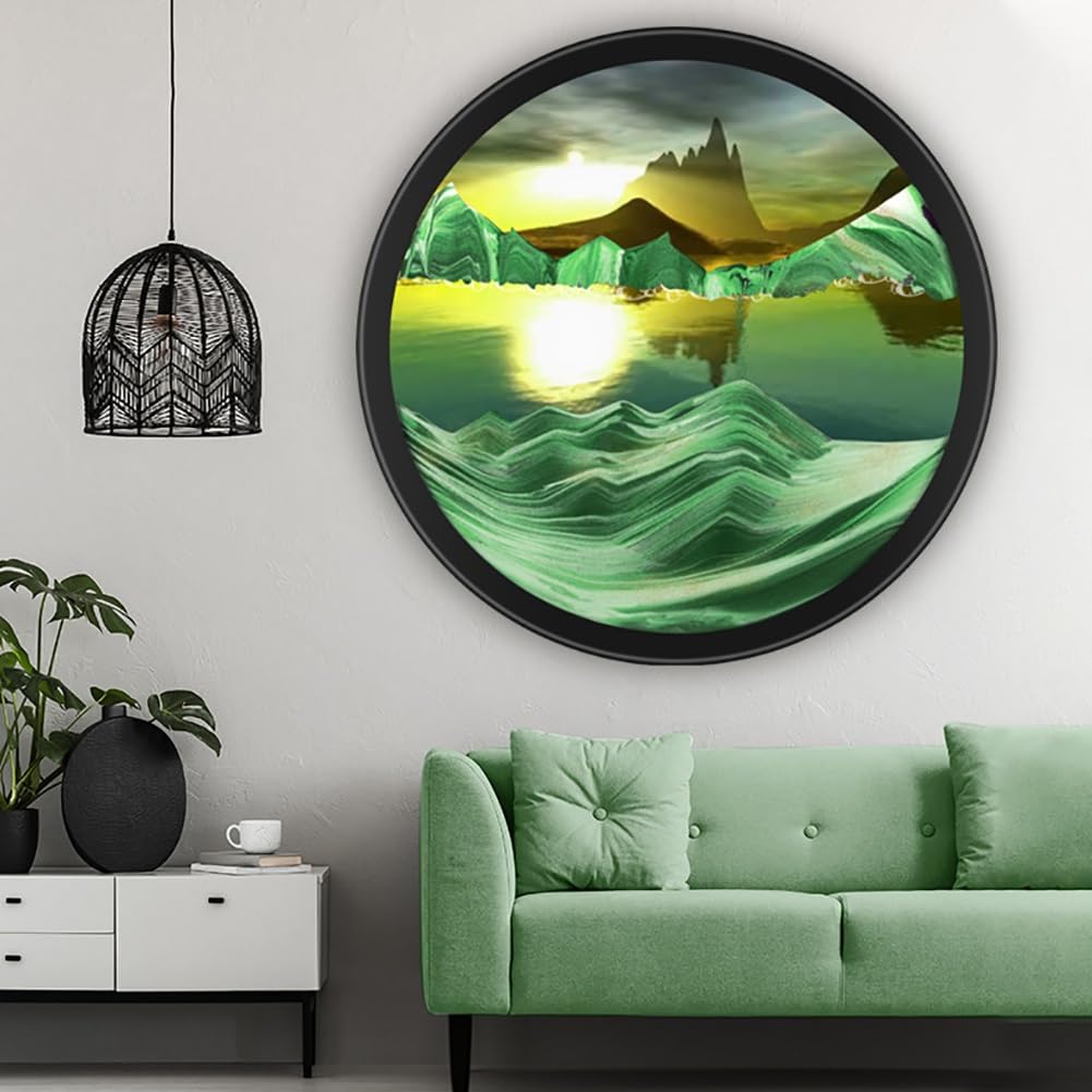Mybsxkeoz Sand Art Liquid Motion, 360° Rotate Wall Mounted Sand Art, Dynamic Sand Picture Moving Sand Art, Round Glass 3D Deep Sea Sandscape,Relaxing Relieve Depression, Home Office Work Room Decor(A,14.3In)