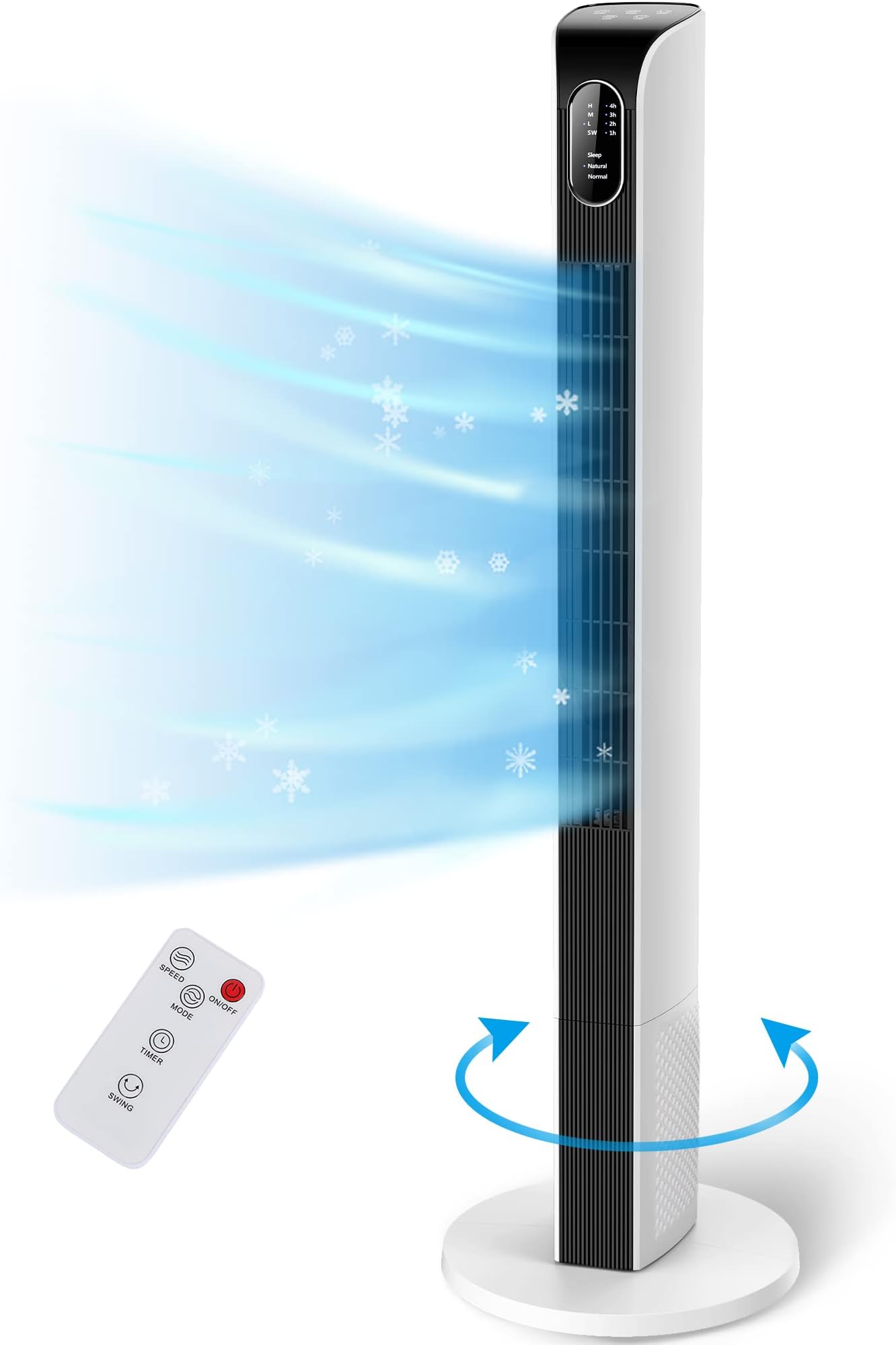 Oscillating Tower Fan Powerful Cooling Fan with Remote Control Electric Portable Standing Bladeless Floor Fan with 3 Wind Speeds,Timer, LED Display for Bedroom Kitchen Office (42inch, White)