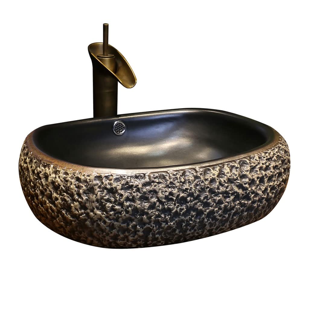 WOTZOV Bathoom Sink Bathroom Vessel Sink Bathroom Vintage Countertop Washbasin Ceramic Vanity Vessel Sink With Faucet Bathroom Vessel Sinks,A-One Size