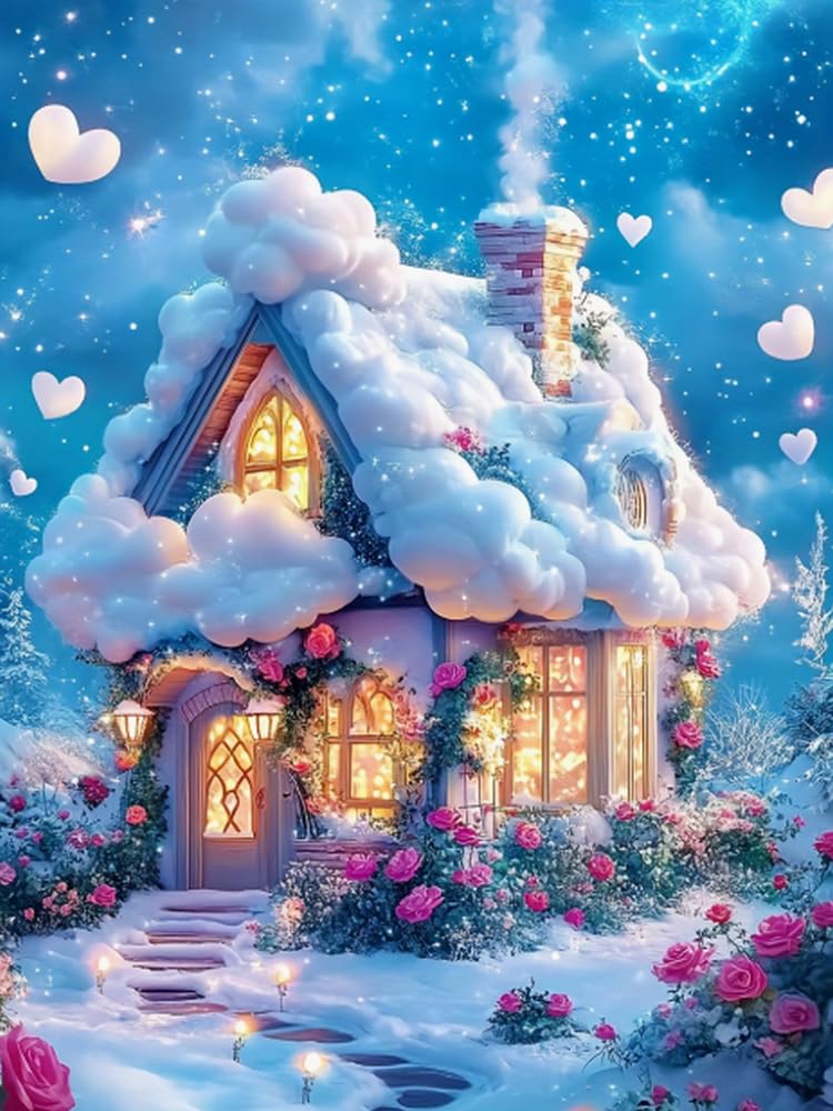 GLTEYACO 5D Diamond Painting Diamond Art Kits DIY Adult Beginner Diamond Crafts Home Wall Decoration Cloud House 40x50 cm