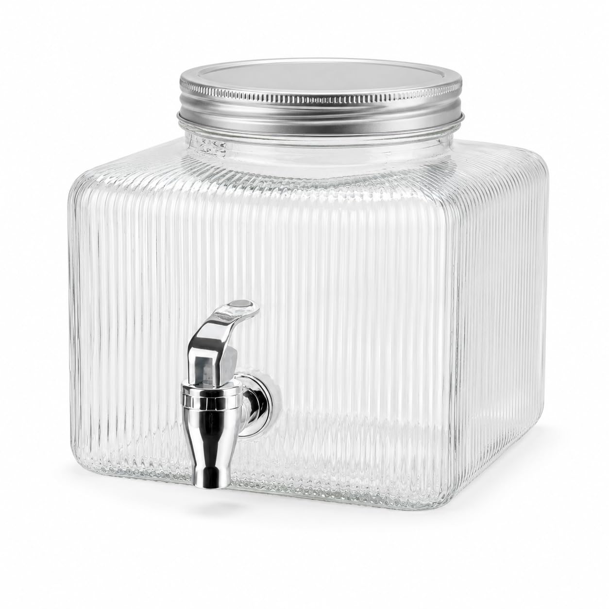 CIA&CO Dispensador de Agua de Vidrio 3,5 L con Grifo | Dispensador de Bebidas Cuadrado para Frigorífico | Boca Ancha y Tapa Metálica | Para Limonada, Zumos, Sangría y Cócteles