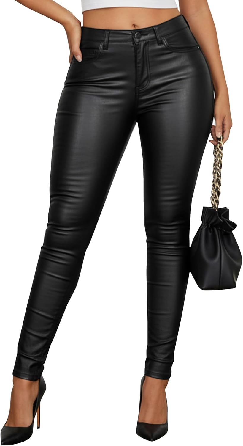 Avanova Women Faux Leather Pants for Women Low Rise Thick Thermal Lined Skinny Sexy Leggings - Image 3