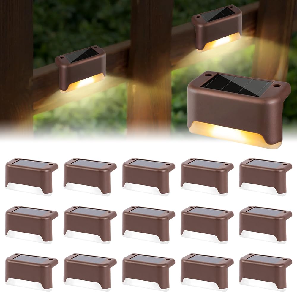 SKIKHN Solarleuchten für Außen, 16 Stück Wasserdichte Solar Lampe für Garten dekoration, Warmweiß Treppenlicht, Wasserdicht, für Garten dekoration, Terrasse, Treppen, Stufen, Zaun (Braun)