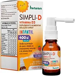 Herbarium – Simpli-D 400 UI Spray Sublingual 10ml | Vitamina D3 com Sabor Morango | Suplemento Infantil para Imunidade e Desenvolvimento Ósseo a Partir de 6 Meses