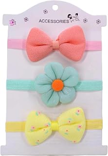 SYGA 3 Pcs Baby Headband Set for Girls 0-3 Years – Soft Elastic Bow & Flower Hairbands | Stretchable Newborn Infant | Comf... Price In India