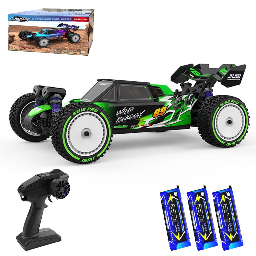 X-Verse 1:12 100KM/H Ferngesteuertes Auto, 4WD Wasserdichtes Schnelles RC Truck mit 3S Bürstenloser Motor, 2.4GHz All Terrain Offroad RC Truggy für Erwachsene (3 Batterien, Grün)
