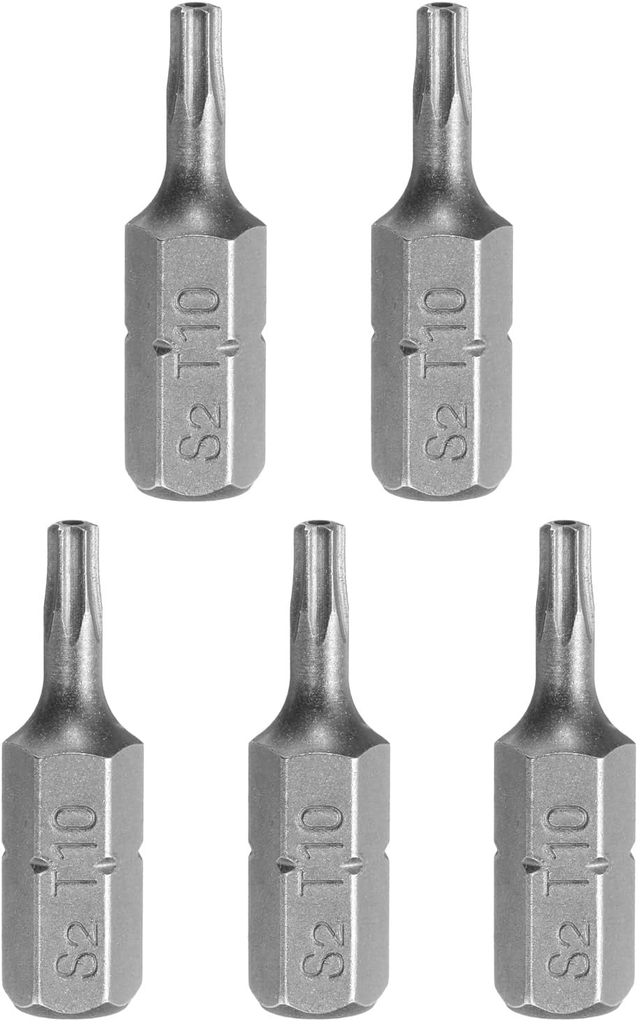 sourcing map 5pcs T10 Torx Screwdriver Bit 1/4" Hex Shank 25mm/1" Length S2 Steel Star 6 Point Head Hex Security Screw Driver Bits with Hole for Impact Electric Screw Driver Power Tools, Grey