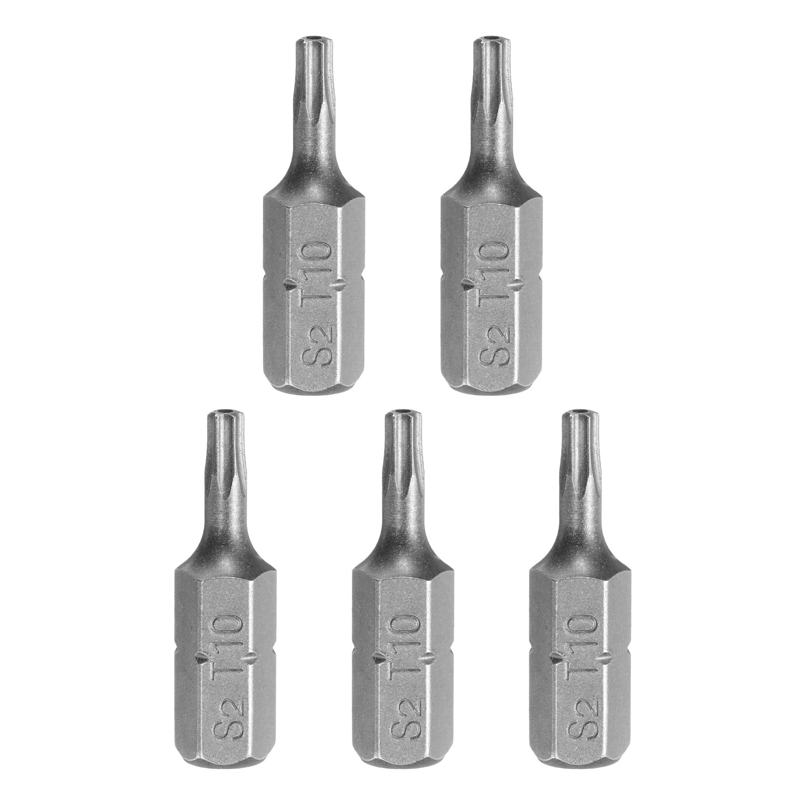 HARFINGTON 5pcs T10 Torx Screwdriver Bit 1/4" Hex Shank 25mm/1" Length S2 Steel Star 6 Point Head Hex Security Screw Driver Bits with Hole for Impact Electric Screw Driver Power Tools, Grey
