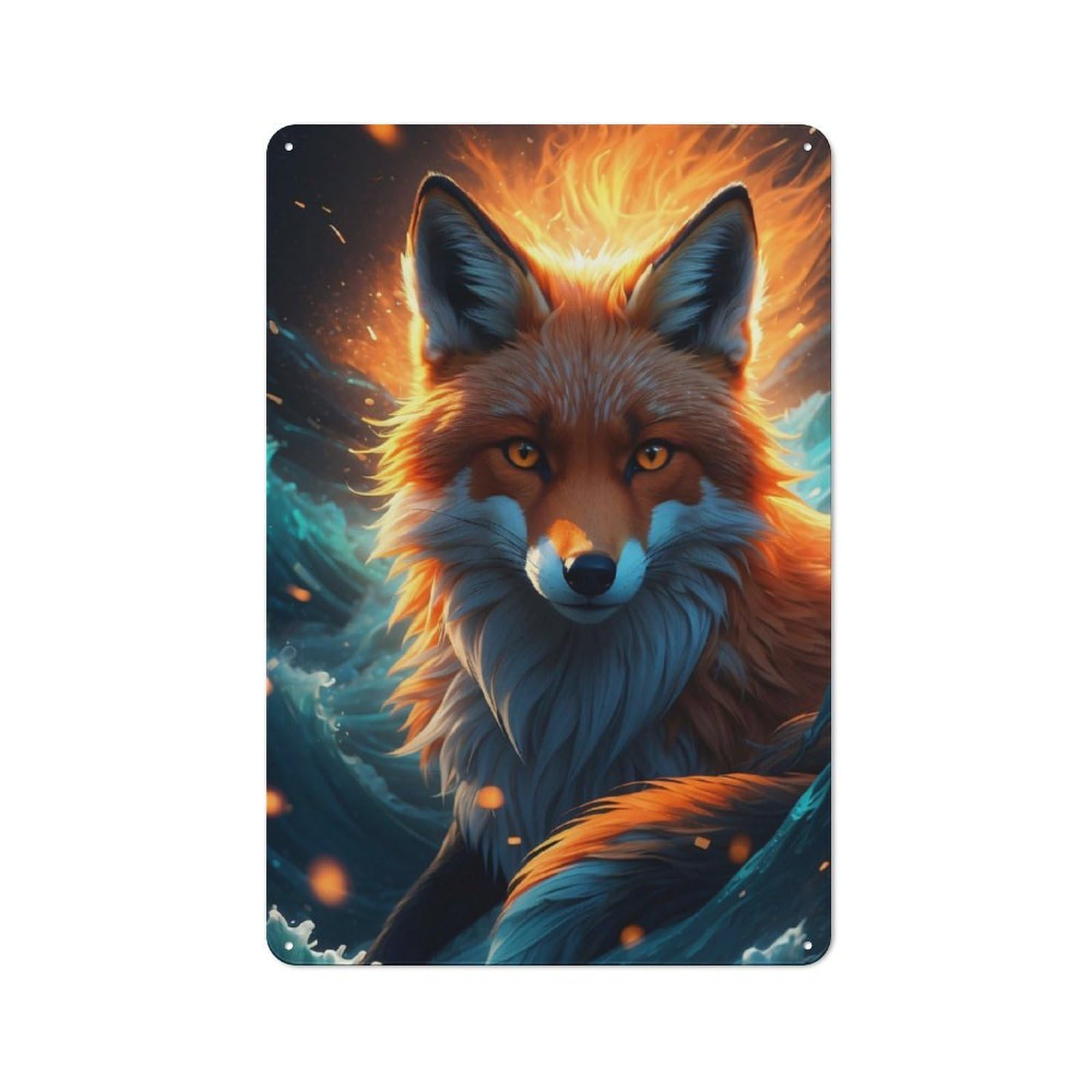 Junmoney Red Fox Amidst The Waves Retro-Style Tin Sign 30X20cm Featuring For Home Bar Wall, For Garage, Workshop And Man Cave Decoration