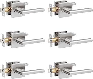 HOSOM 6 Pack Passage Door Handles Interior Door Levers for Hallway, Closet Doors Heavy Duty No Locking Door Handle Set, Satin Nickel Finished with Square Plate