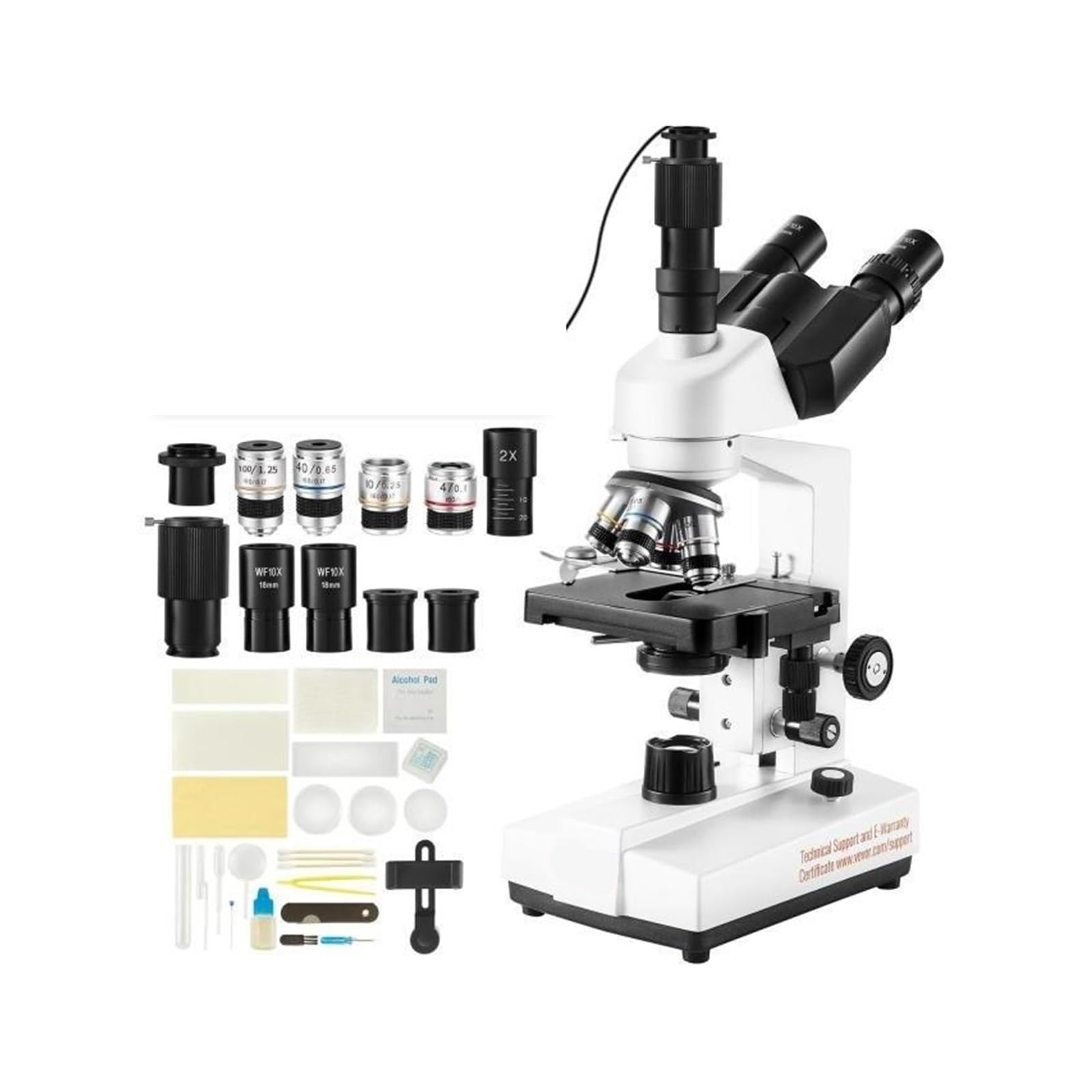 Trinokulares Lichtmikroskop mit 40- bis 2500-facher/40- bis 5000-facher Vergrößerung, LED-Beleuchtung und externer Schnittstelle，Binocular 40X2500X
