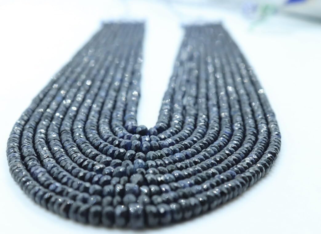 AAA+ 10 Strands Natural Burma Blue Sapphire Faceted Rondelle Necklace 3-5mm Gemstone Beads Necklace Gift for Women
