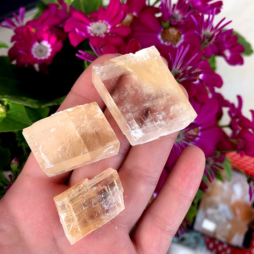 Hxscoo Yellow 50G/Bag Natural Transparent Raw White Optical Calcite Iceland Spar Mineral Specimen Healing Stones Quartz Home Decor (Color : Size : 50G(2-3Pc))