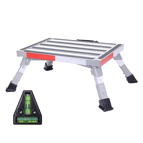 Homeon Wheels RV Step Stool, Adjustable Height Aluminum Folding Platform