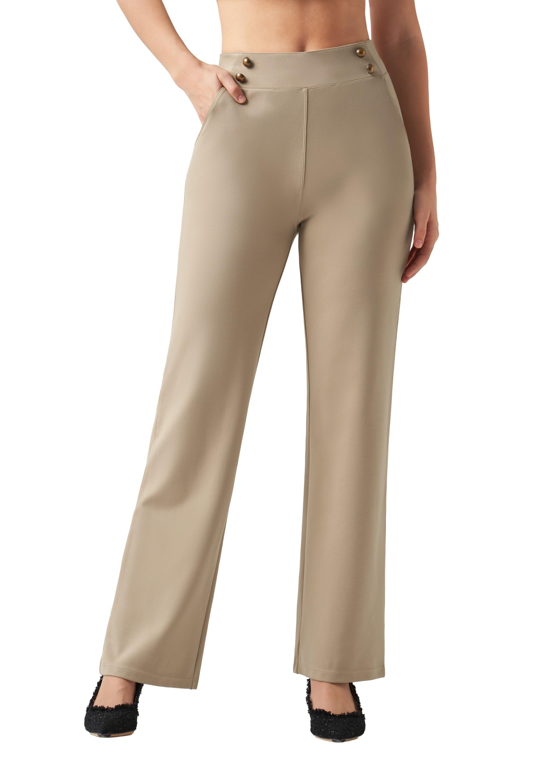 Willit Pantaloni da donna a gamba larga pantaloni da lavoro elasticizzati a vita alta pantaloni da lavoro ufficio business casual tasche petite/normale/alto