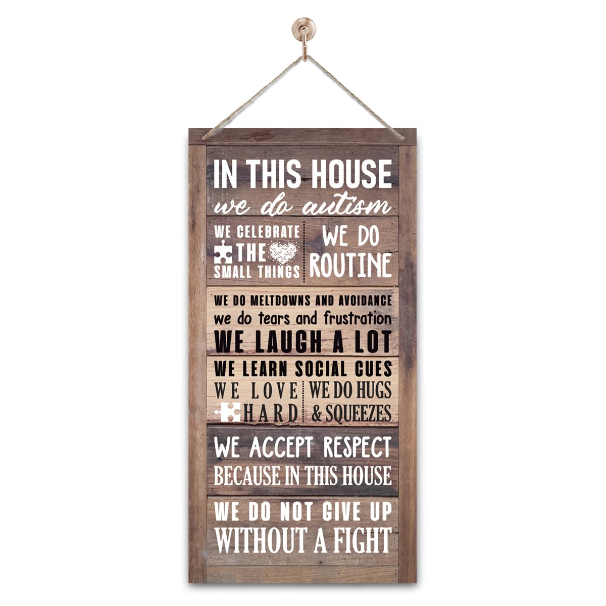 Autism Awareness Sign, in This House We Do Autism, Decorative Wall Plaque, Rustic Door Sign with Hanging Rope, Autism Family Decor, Autism Classroom Door Hanger, Autism Home Wall Decor 6x12Inch