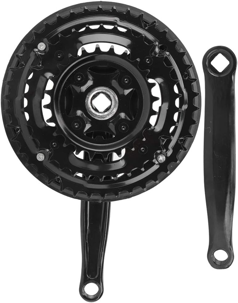 Mountain Bike Crankset, High Carbon Steel Crankset Crank 24-34-42T with Chains Cover Bike Crankset for Variable Speed Mountain Bike Road Bicycle