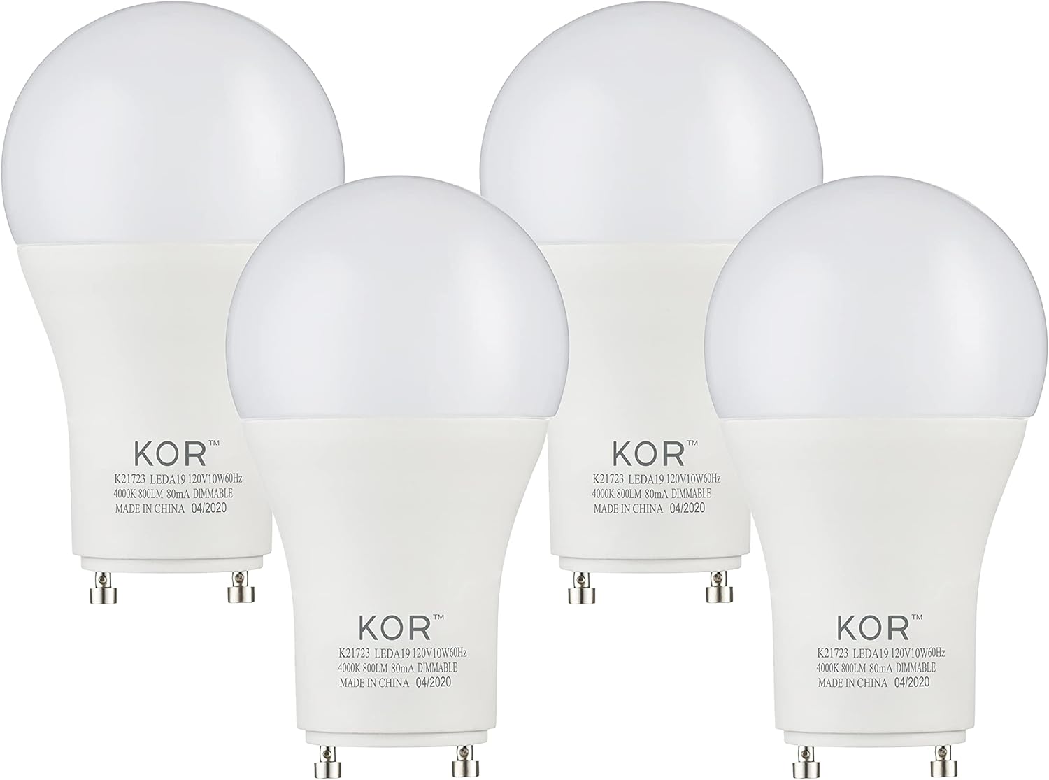 (4 Pack) LED GU24 A19 Light Bulbs 60 Watt Equivalent 9.5 Watt Dimmable Lights for Home with Twist & Lock Base Replacing CFL GU24 Ceiling Light, Omni 220 Degree Beam Angle, 800 Lumen Cool White 4000K