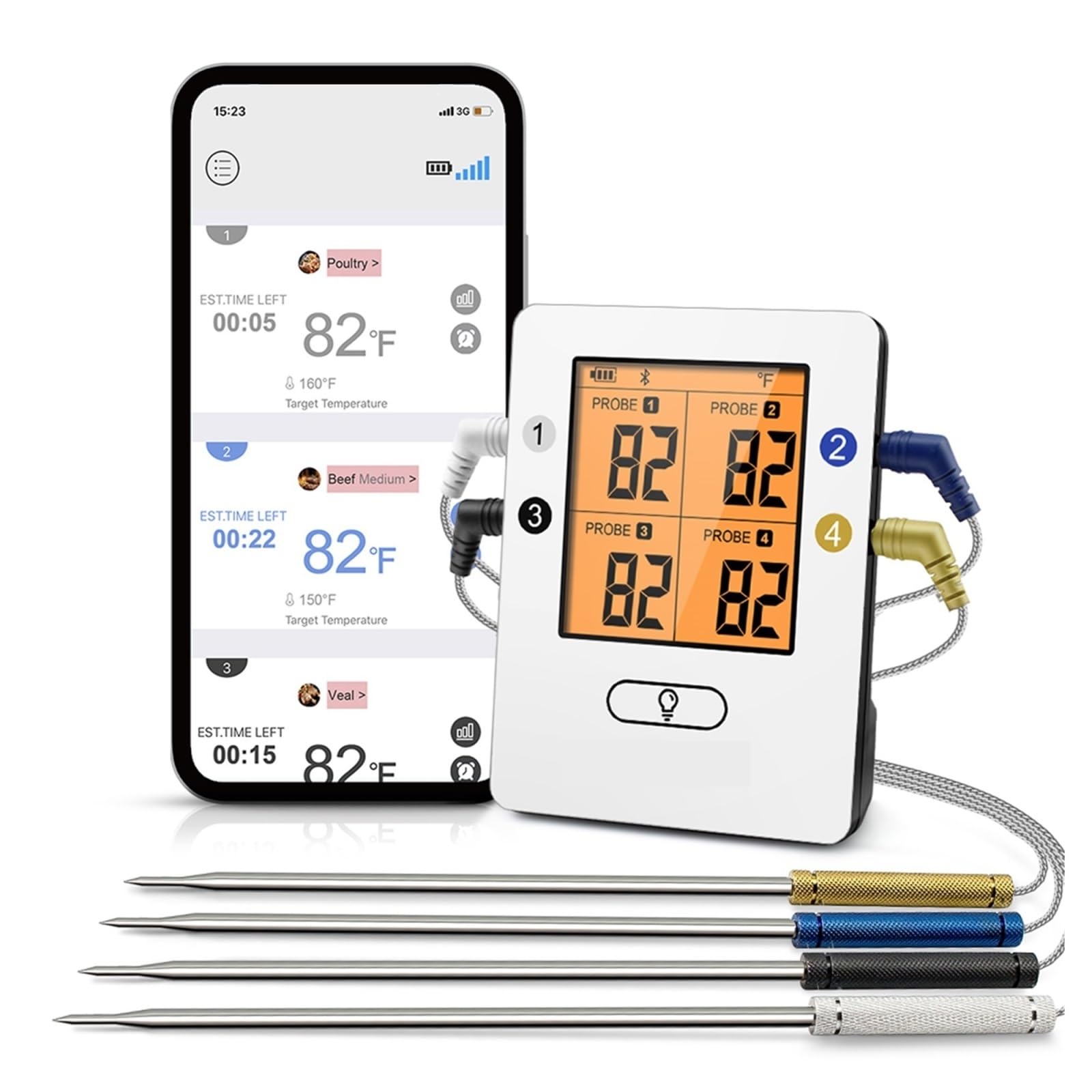 4 Sonde Display Retroilluminato 150M Wireless Smart Bluetooth Connected Phone APP Cottura BBQ Forno Termometro For Carne Preciso Veloce Monitoraggio In Tempo Reale