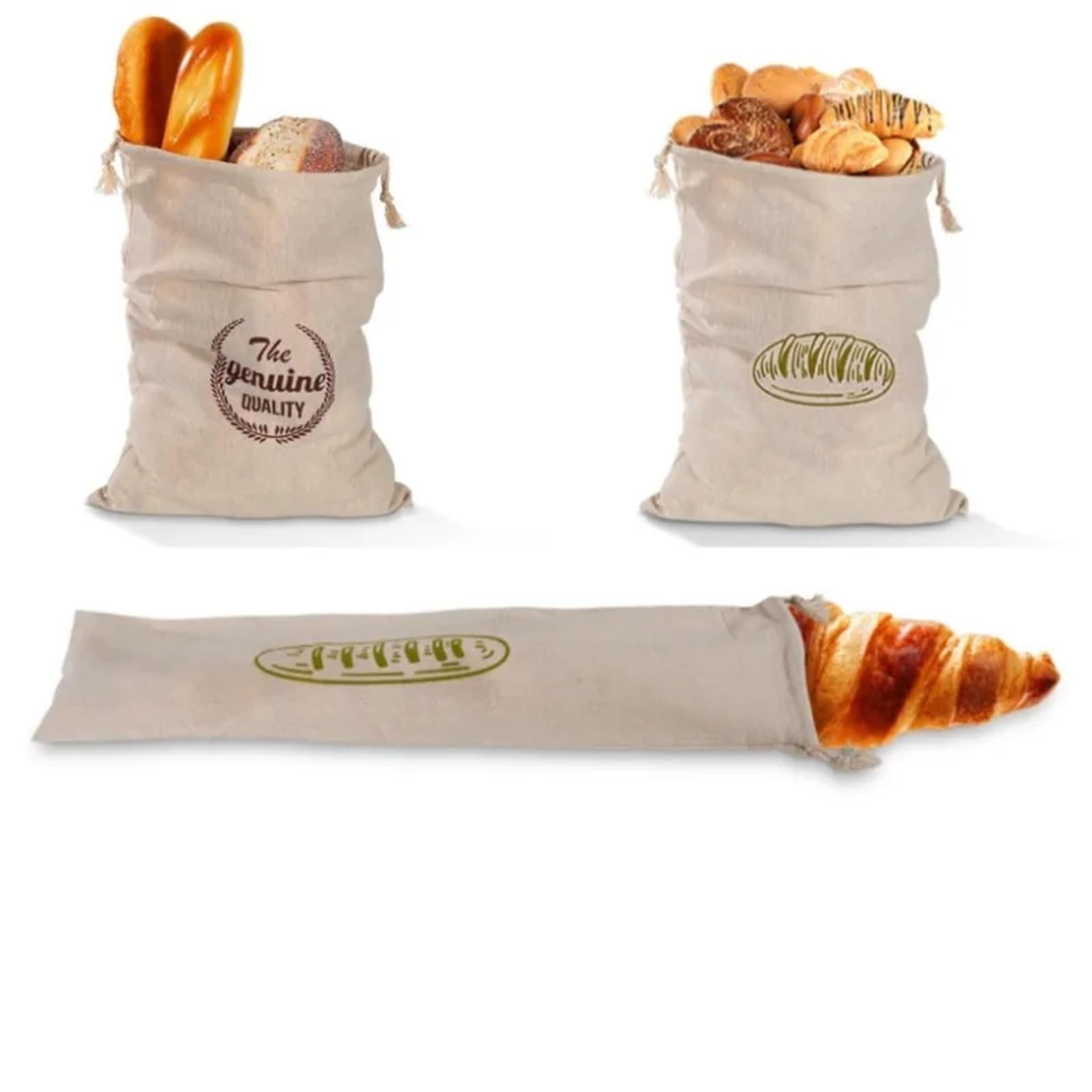 Bolsas para pan de lino transpirables contra el moho: pack de 3 fundas con cordón 8