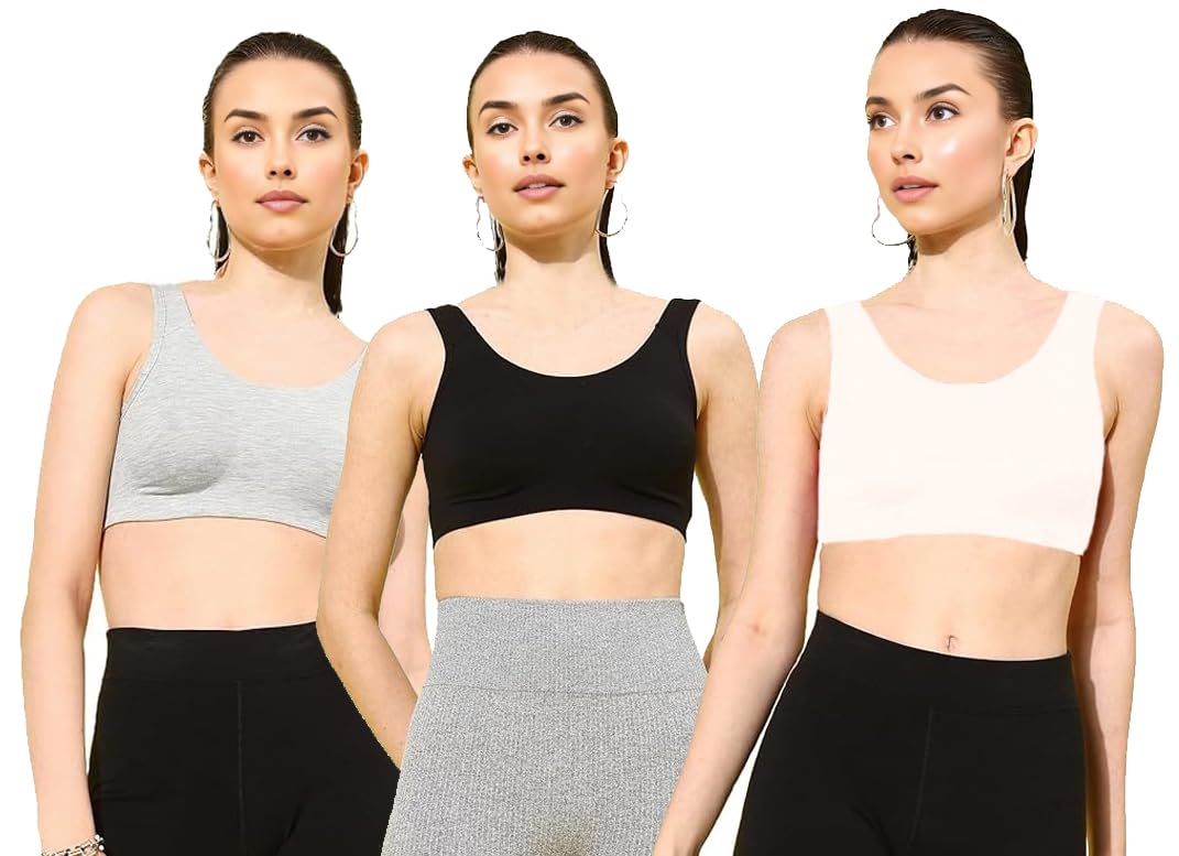 Everyday Non Padded Cotton Sports Bra for Women | Full Coverage Slip Bra | Plus Size Full Coverage Bra (Multicolor)(Pack 3) AAJ60001_AIR-image-21