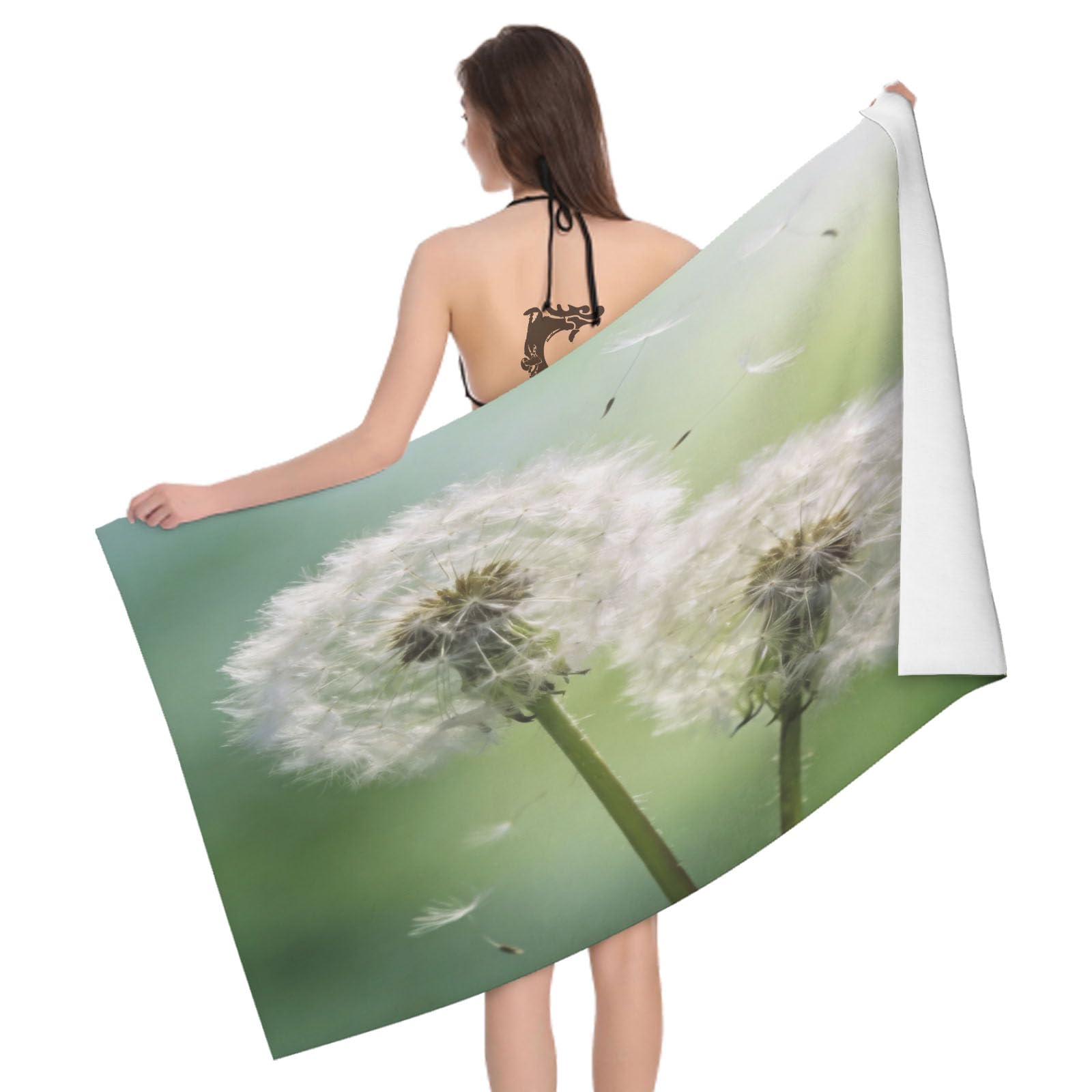 Leichong 3D Dandelion Beach Towel Large Microfiber Soft Quick Dry for Adults, Natural Theme Bath Towel Lightweight Soft Absorbent for Travel Swimming Pool Sports, 80 x 160 cm