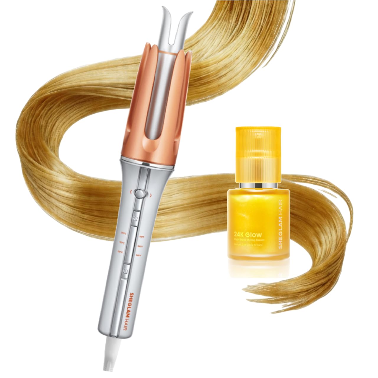 SHEGLAM Fer à boucler automatique 25mm + Sérums Huile Capillaire 24K