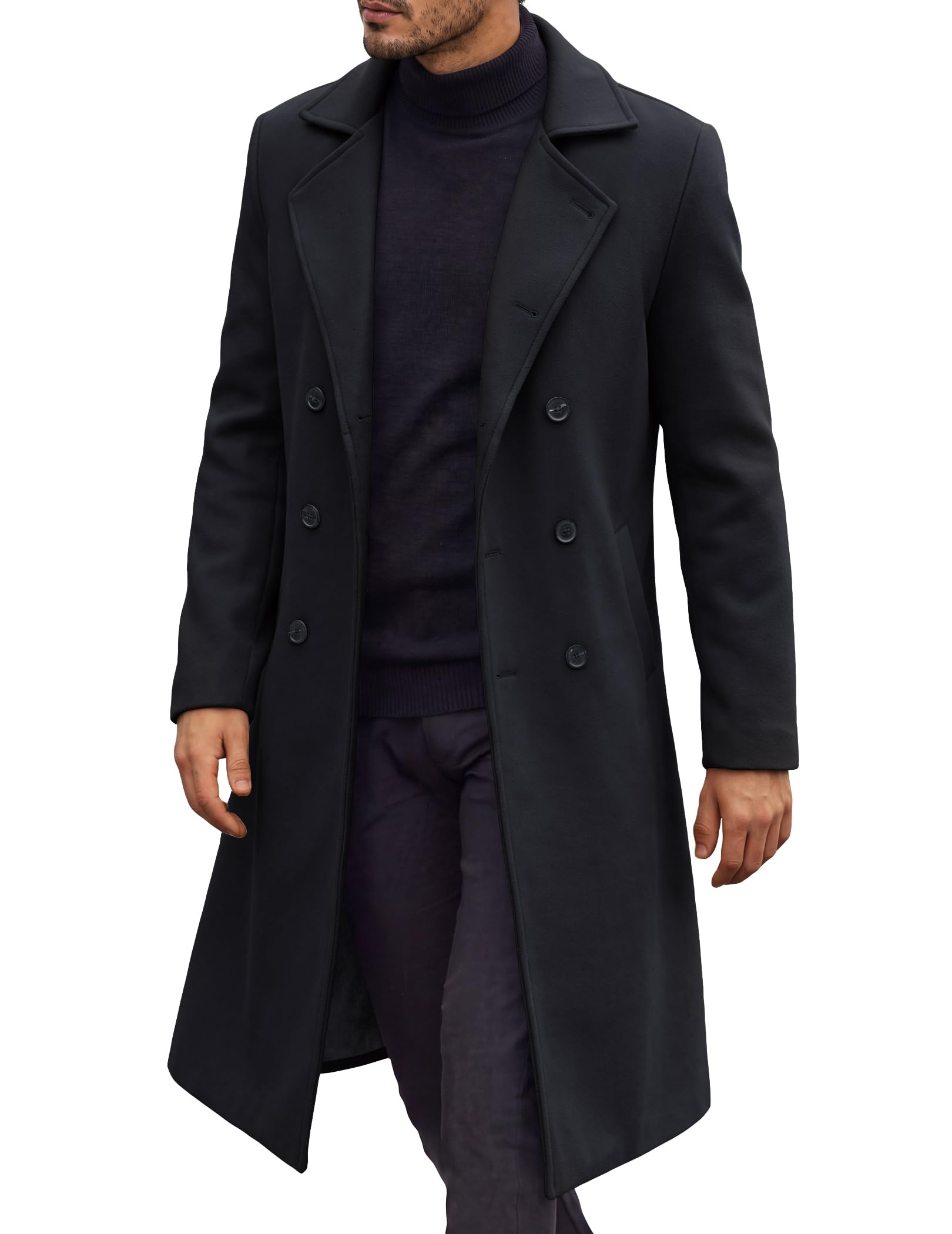 COOFANDY Mens Double Breasted Trench Coat Long Pea Coat Winter Overcoat