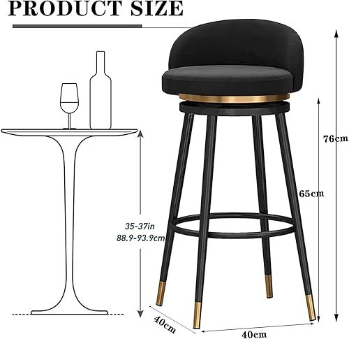 Miniatura 2 de Juego de 2 taburetes de bar de 25.6 in, giratorios de 360, de altura de mostrador, sillas de bar tapizadas de terciopelo sin brazos, sillas de bar