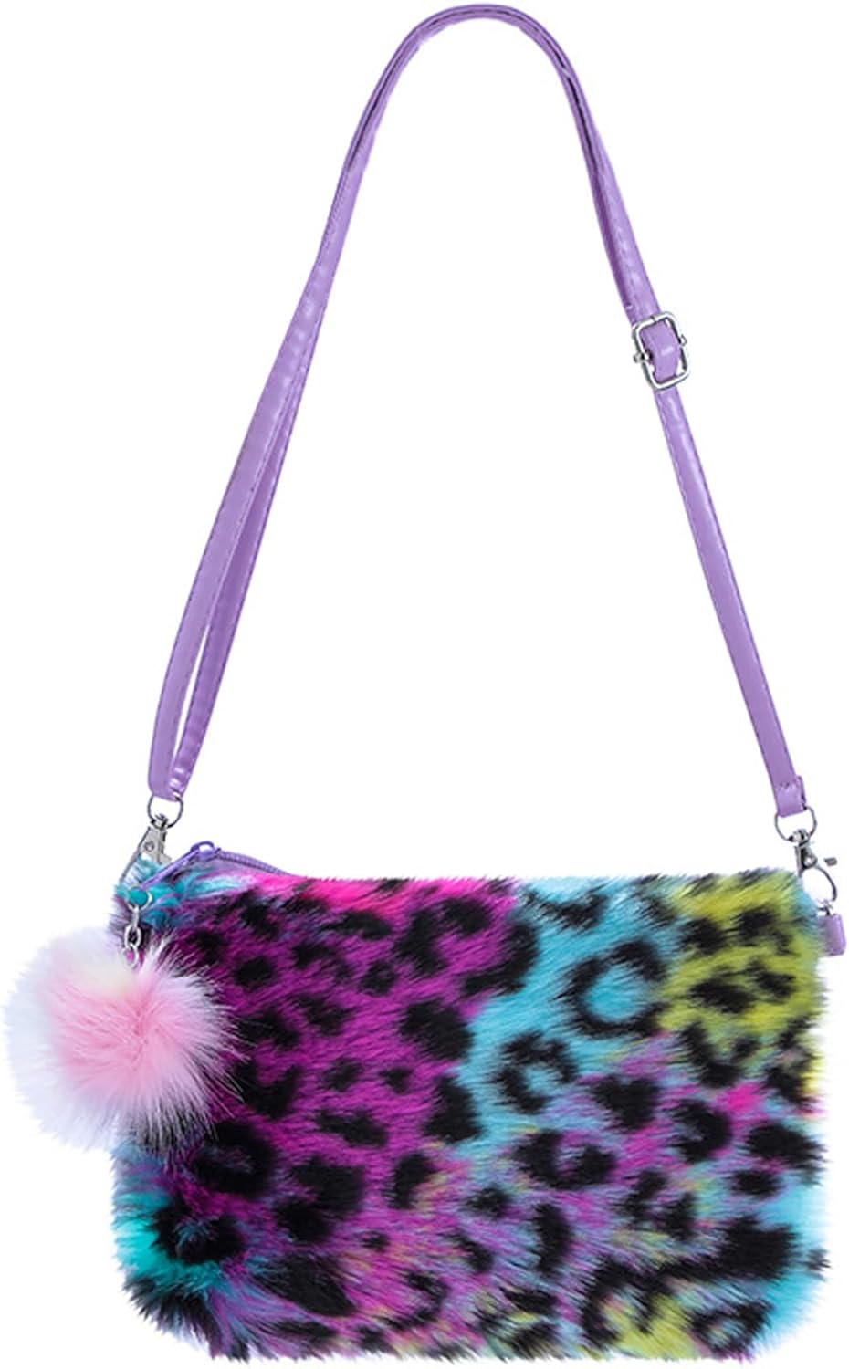 Kids Girls Fluffy Crossbody Purse Fuzzy Bag Plush Tie Dye Rainbow Shoulder Bag Handbag Wallet