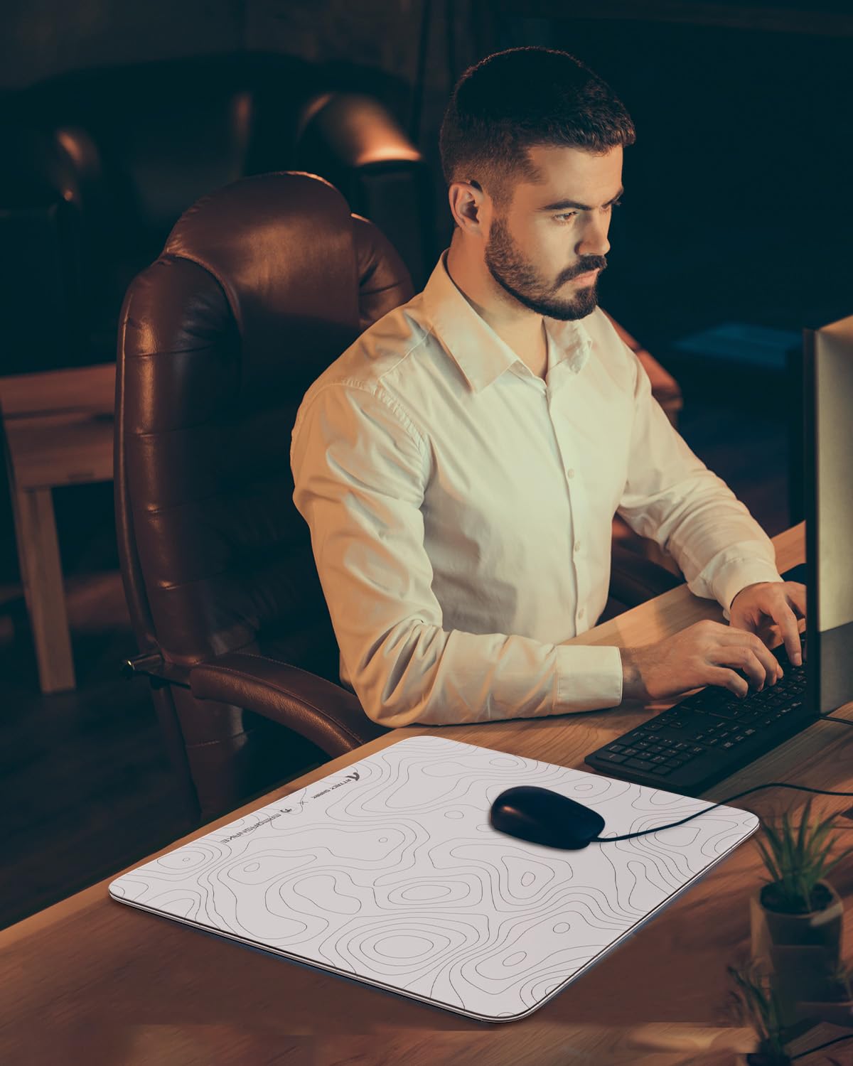 MAMBASNAKE x ATTACK SHARK CM05 Contour Glass Hard Gaming Mousepad,Nano-Micro-Etched Texture,Smooth Glass Surface,High Accuracy,Fast-Moving,Anti-Scratch, PU Leather Non-Slip Base, Large Size(450×400mm)