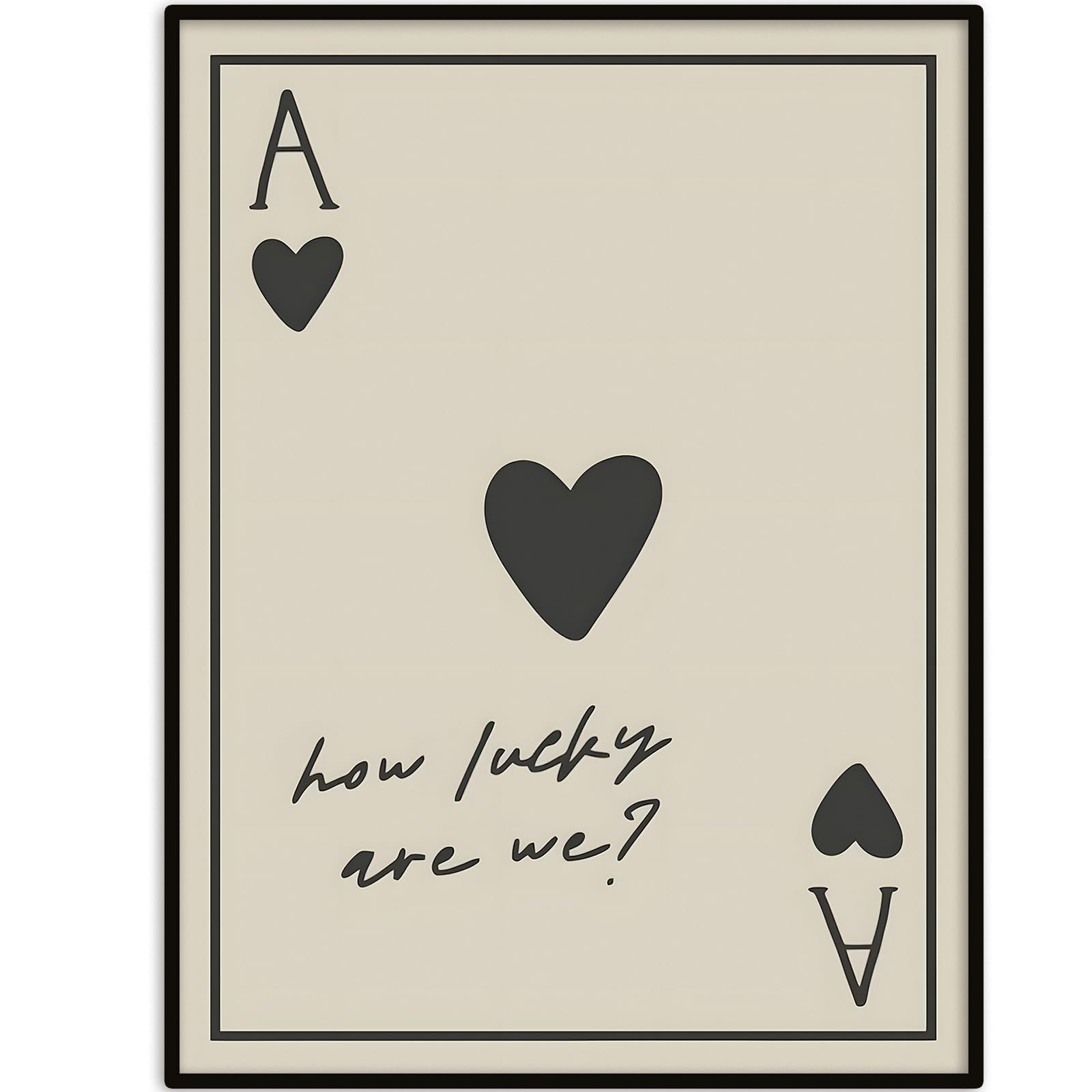 Photo 1 of Vintage Playing Card Wall Art How Lucky Are We Poker Wall Art Minimalist Ace of Hearts Canvas Print in Black White Trendy Inspirational Quotes Decor for Bedroom Living Room Home 12x16 Inch Unframed
