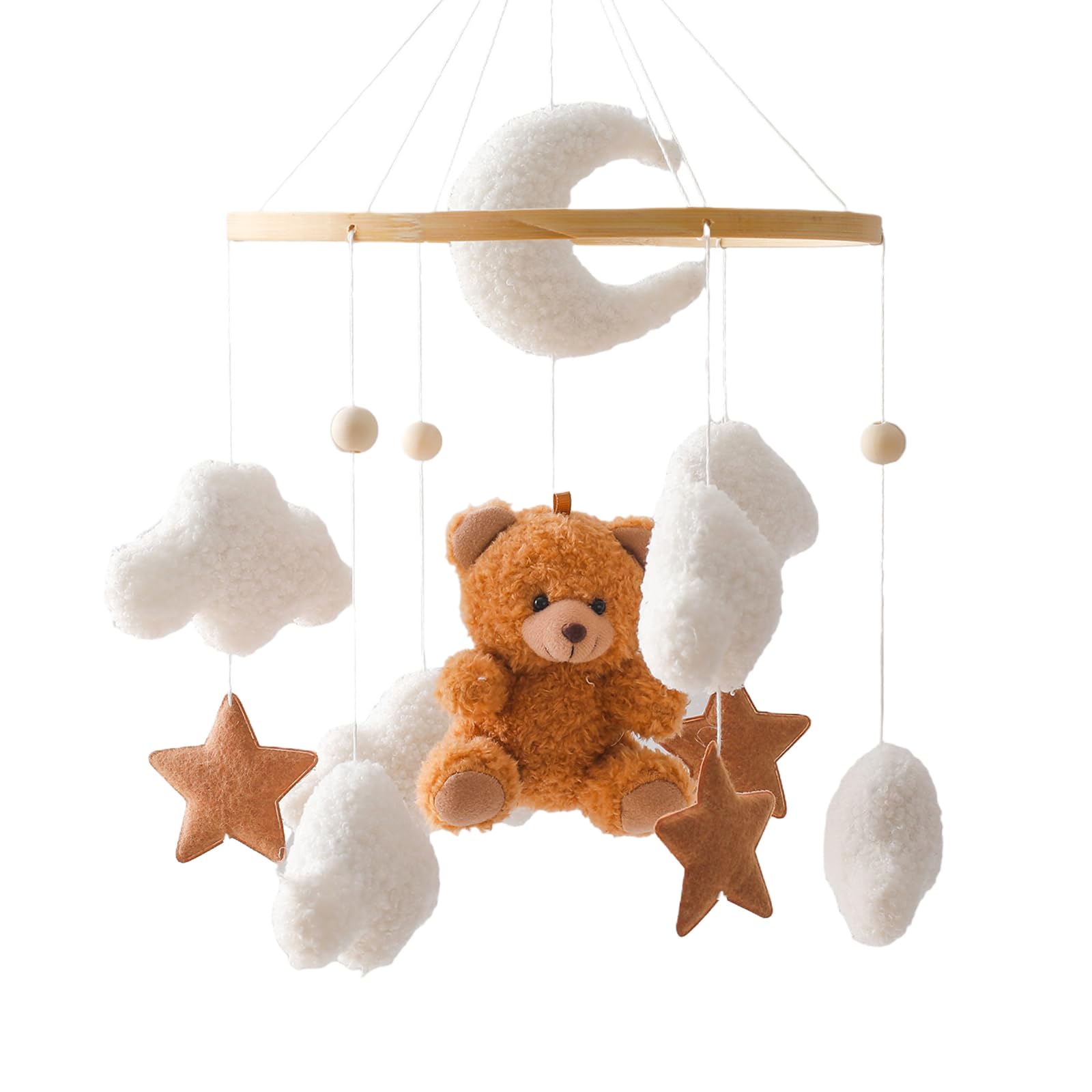 Herfair Mobile Baby Bettglocke mit Teddybär Hölz Mädchen Hängende Mobile Windspiel für Babybett Kinderbett