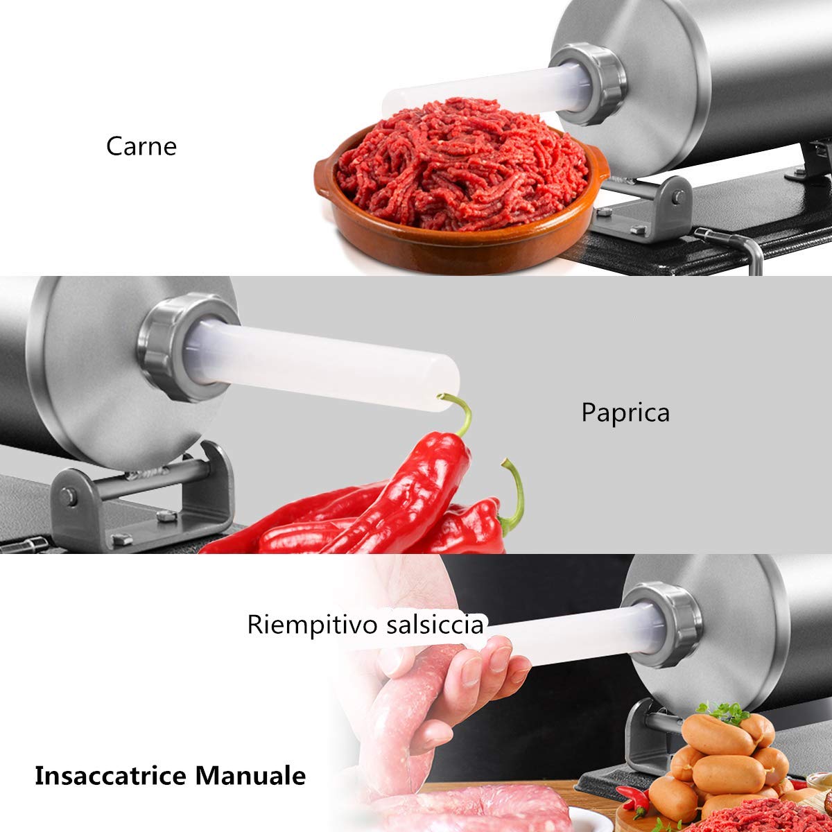 COSTWAY 4 kg Insaccatrice per Salsiccia, Macchina per la Produzione di Salsicce, Insaccatrice Manuale per Uso Domestico, Salsicce Siringa con 4 Tubi di Riempimento