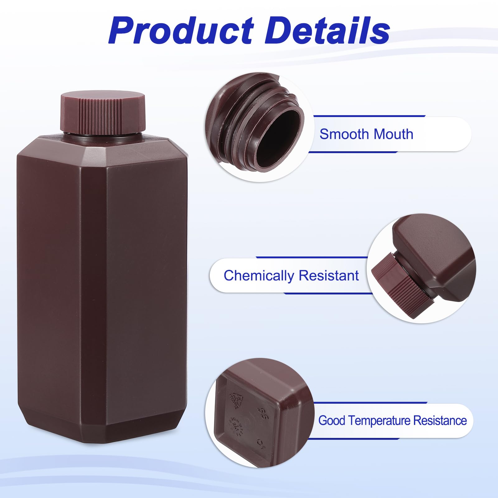 PATIKIL Bottiglie Per Reagenti, 16 Pezzi 250ml HDPE Bocca Stretta Contenitore Quadrato Modello Con Copertura Ad Anello Interno Per Laboratorio Acqua Reagenti Liquidi Solidi Modello