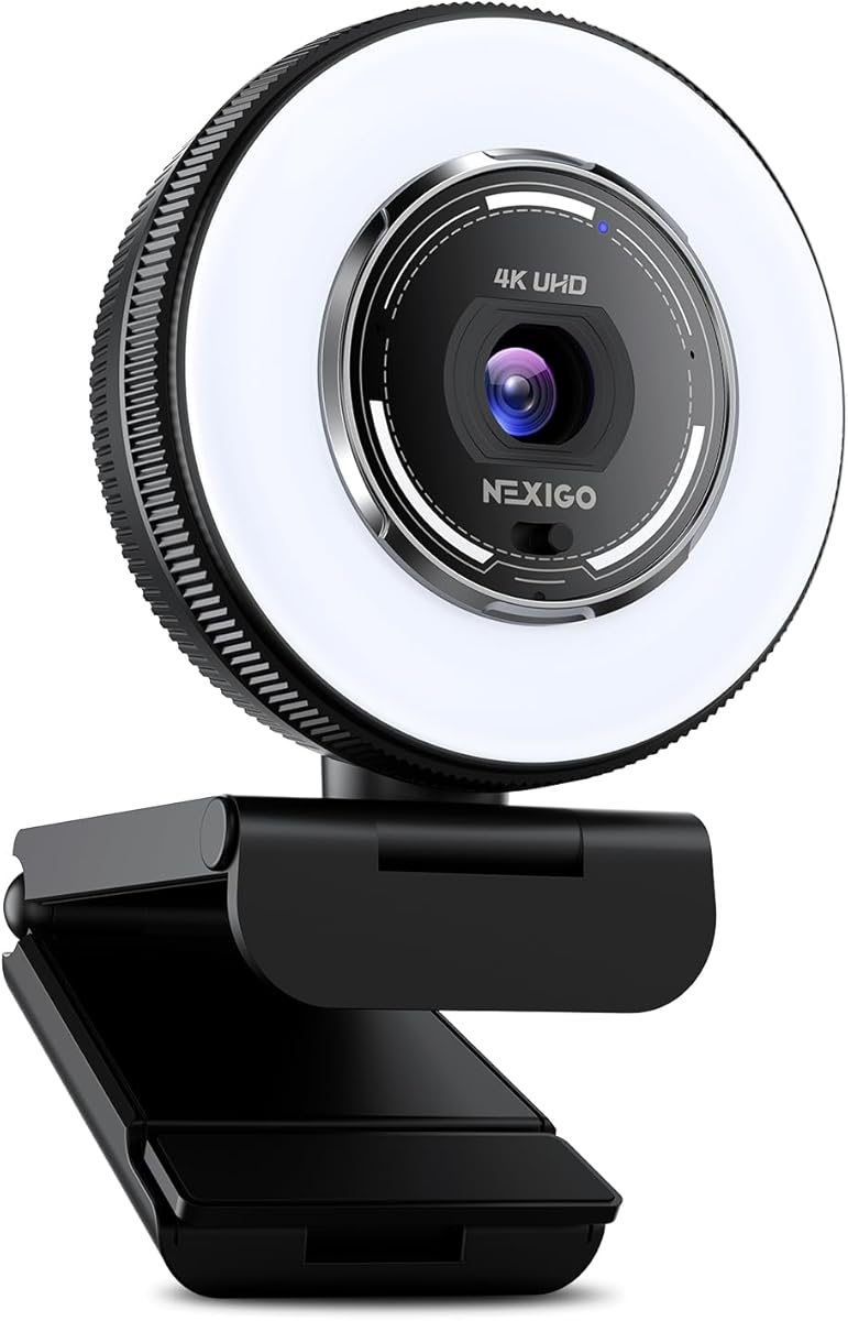 NexiGo N680E Pro, 4K UHD Streaming Webcam with Ring Light, PDAF Autofocus, 1080P@60FPS, 2 Noise Canceling Mics, Privacy Cover, USB Camera for Zoom/Teams/Twitch/Google Meet