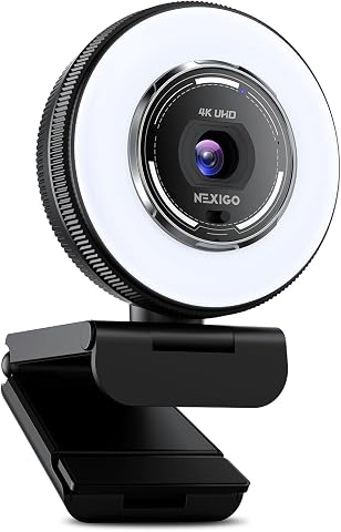 NexiGo N680E Pro 4K Webcam with Ring Light, Autofocus, 1080p 60FPS, Dual Mics, P