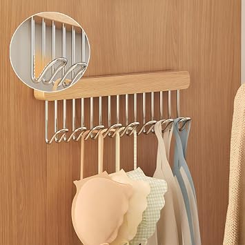 2 Pack Pull Out Belt Hanger for Closet, Wooden Hanger (8 Hooks, Left Pull)