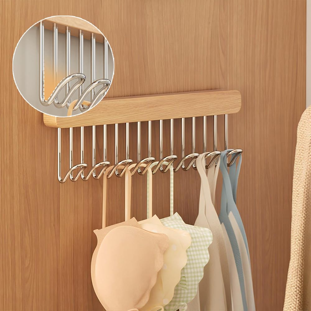 Confezione da 2 ganci estraibili per cintura, per armadio, in legno, per reggiseni, cappotti, appendiabiti da parete, organizer da appendere per cravatte, cinture, sciarpe, canottiere (8 ganci,