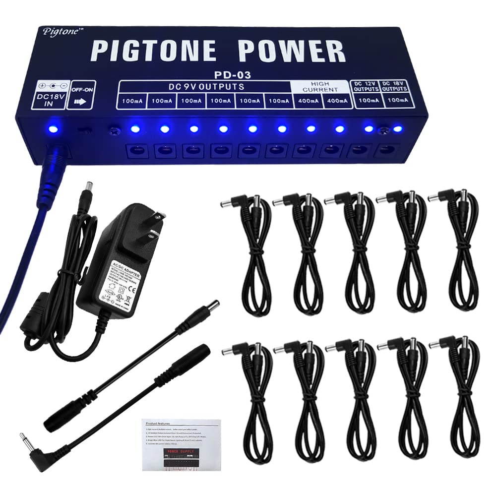 PD-03 Guitar Effect Pedal 10 Independent DC Outputs Power Supply Suitable for 9V 12V 18V 100mA 400mA Over Current Protection and Short Circuit