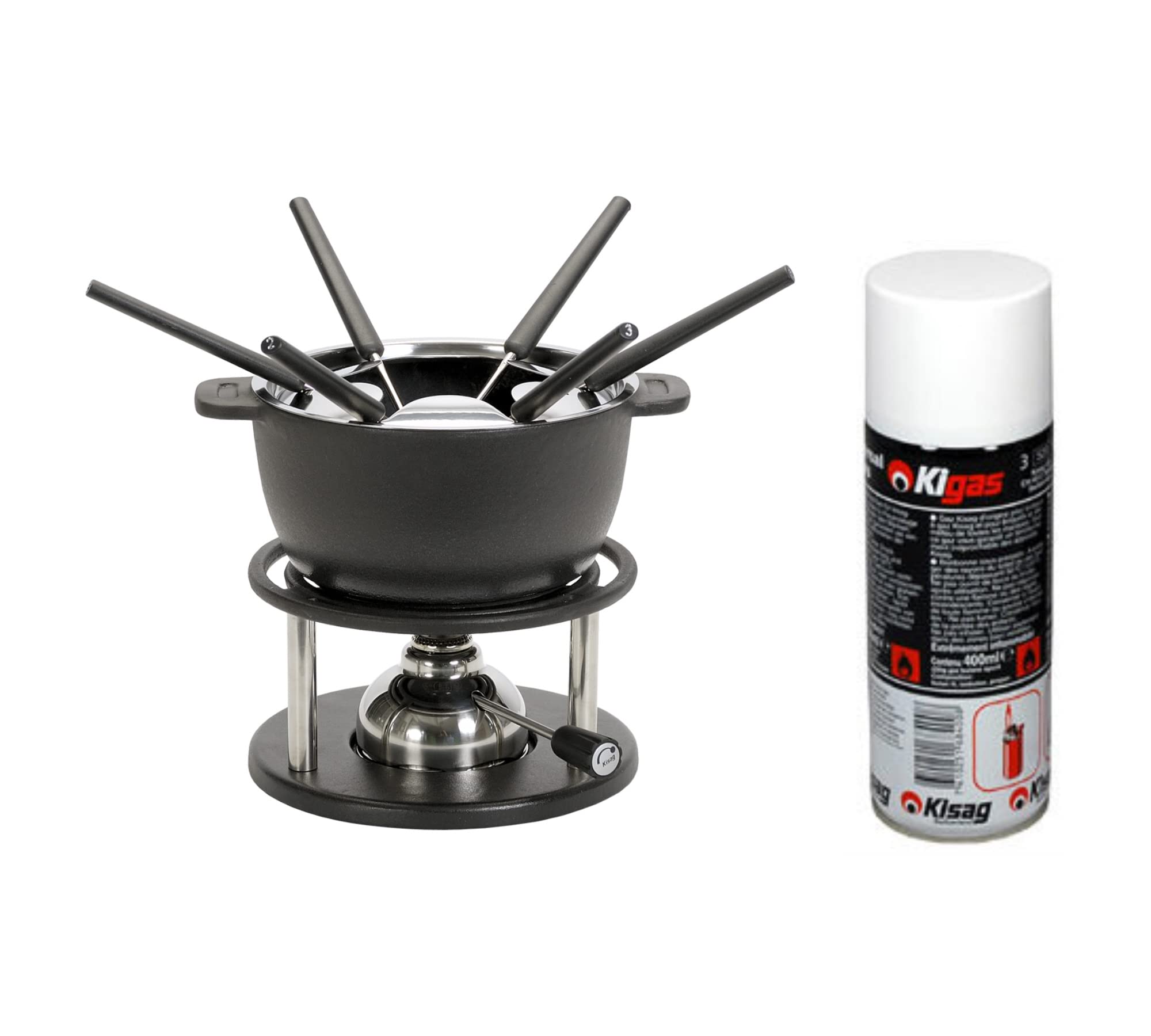 Kisag Brûleur à gaz de sécurité 1 KW pour Tous Les réchauds à fondues, Supports et kigas - Recharge de gaz de Rechange - 400 ML