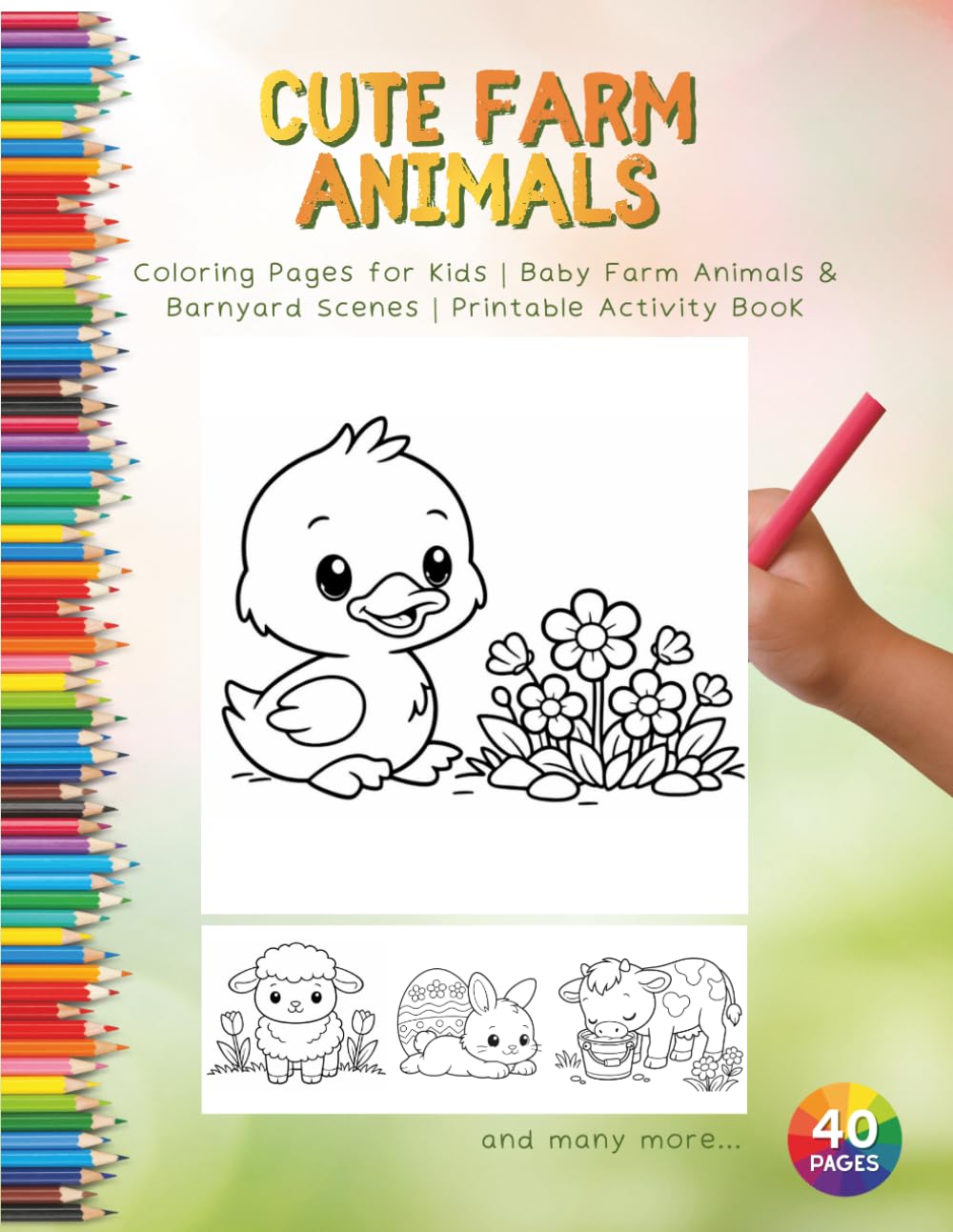 Cute Farm Animals: Coloring Pages for kids | Baby Farm Animals & Barnyard Scenes | Printable Activity Book
